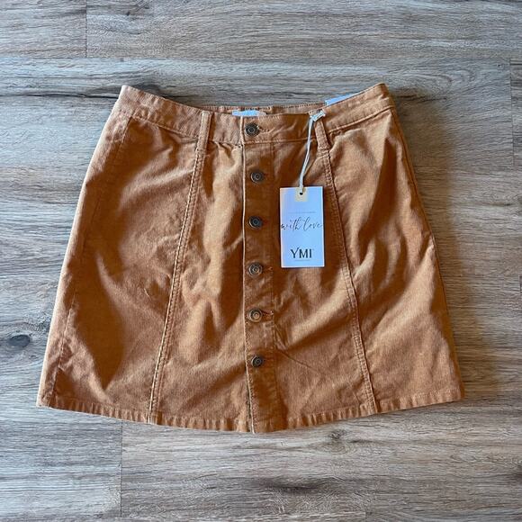 Brown Corduroy YMI Midi Button Up Skirt Size 9 - Picture 1 of 3